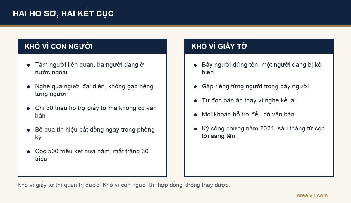 Sơ đồ đối chiếu hồ sơ tám đồng sở hữu ở Quận 10 và hồ sơ bảy người ở Bình Thạnh