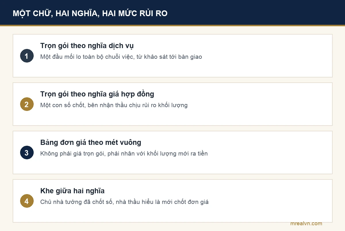 Sơ đồ hai nghĩa khác nhau của chữ trọn gói trong sửa nhà