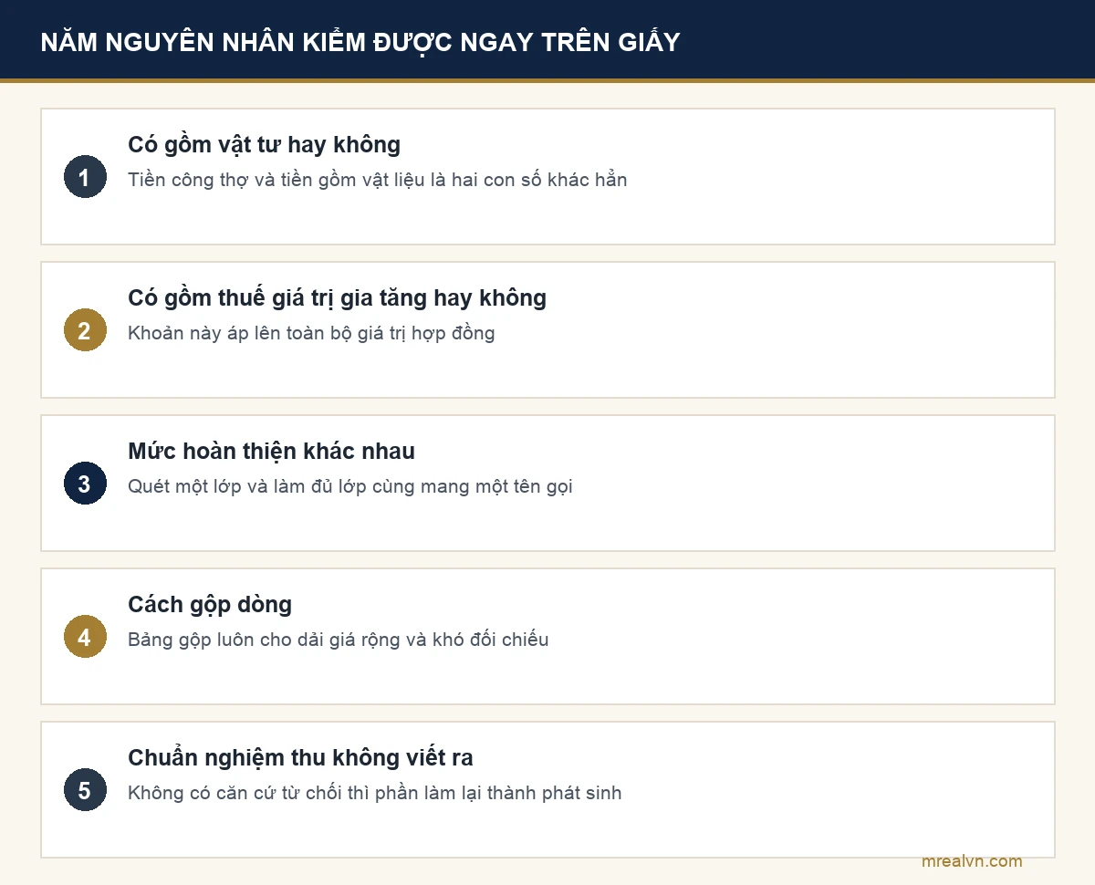 Sơ đồ năm nguyên nhân làm hai báo giá sửa nhà chênh nhau nhiều lần