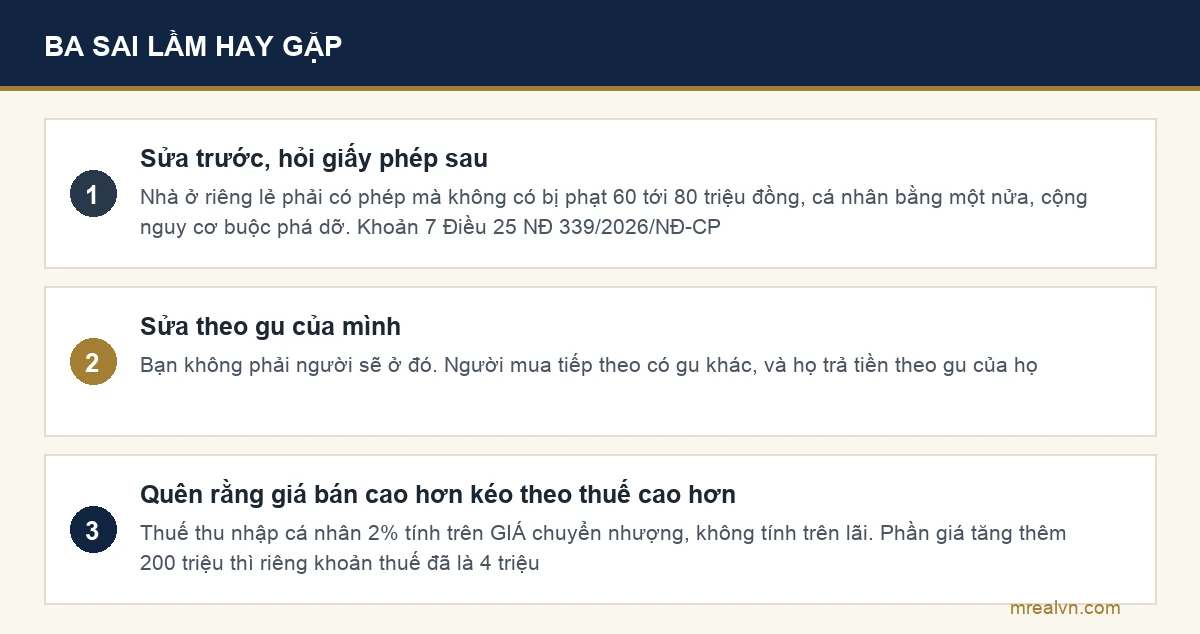 Sơ đồ ba sai lầm hay gặp khi sửa nhà trước khi bán