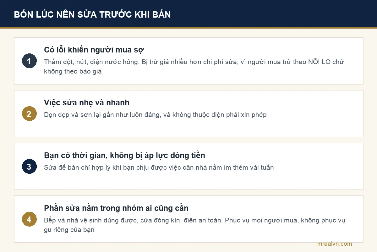 Sơ đồ bốn tình huống nên sửa nhà trước khi bán