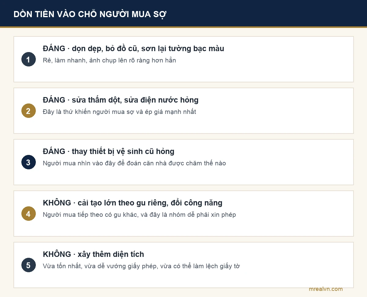 Sơ đồ nên dồn tiền sửa nhà vào hạng mục nào trước khi bán