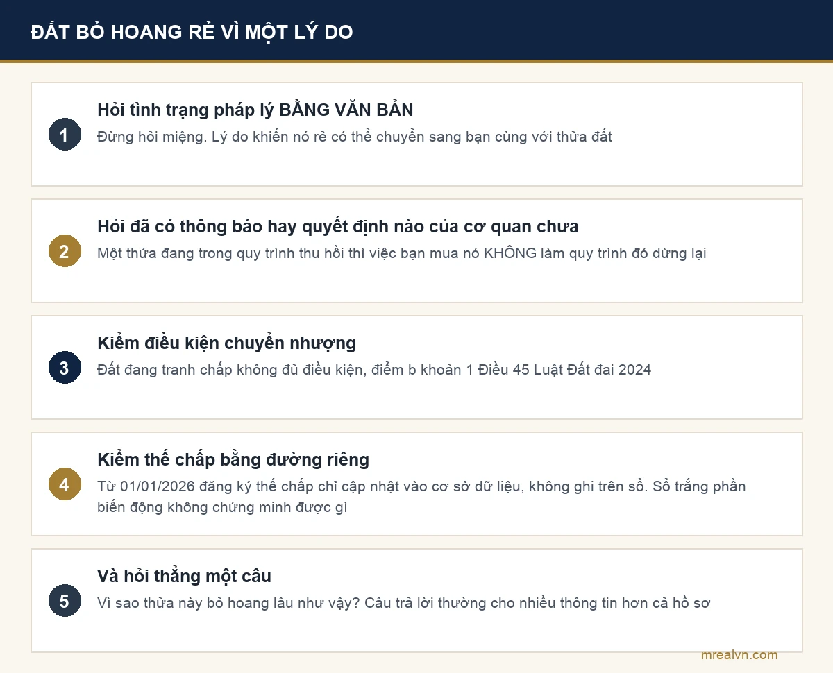 Sơ đồ bốn việc cần kiểm trước khi mua một thửa đất đang bỏ hoang