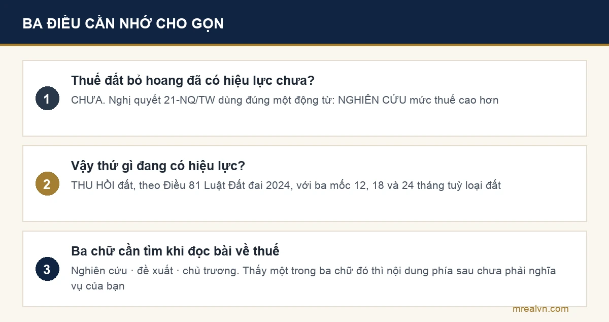 Sơ đồ ba câu hỏi hay gặp nhất về thuế đất bỏ hoang