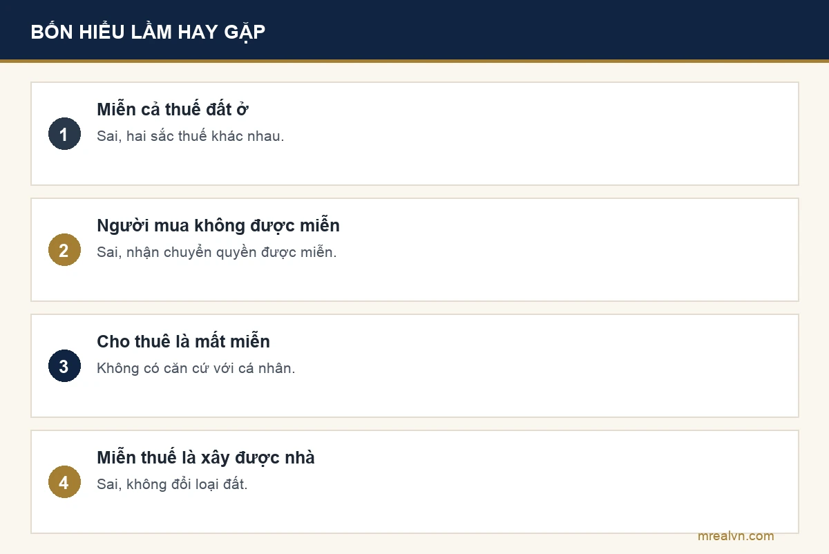Bốn hiểu lầm về thuế đất nông nghiệp: miễn thuế đất nông nghiệp không miễn thuế đất ở, người mua vẫn được miễn, cho thuê ruộng không mất miễn với cá nhân, miễn thuế không đổi loại đất
