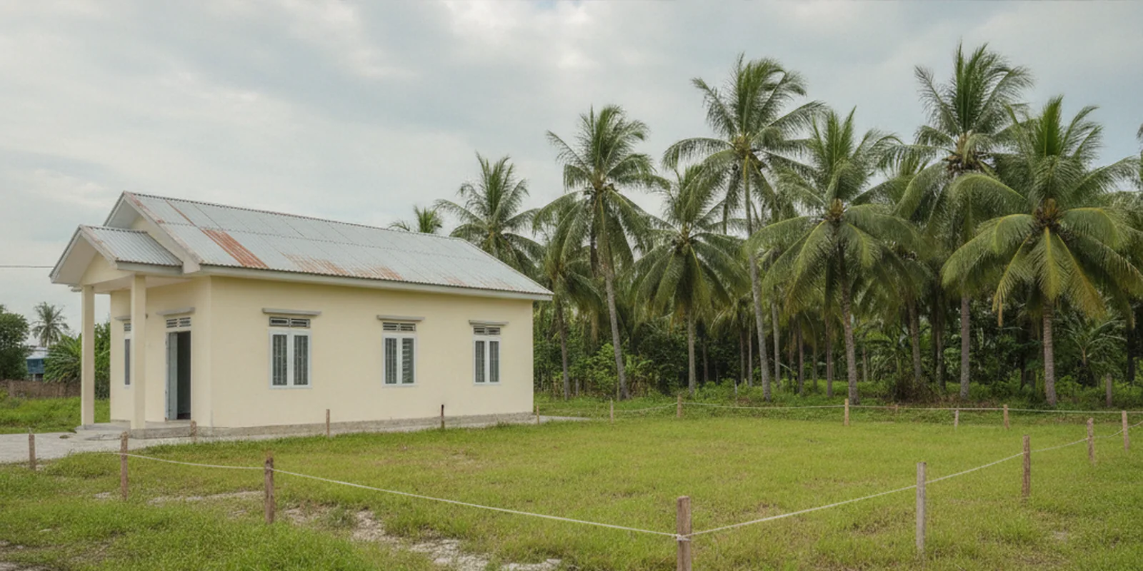 Nhà cấp bốn mới xây ở vùng ven TP.HCM, bên cạnh là một lô đất trống