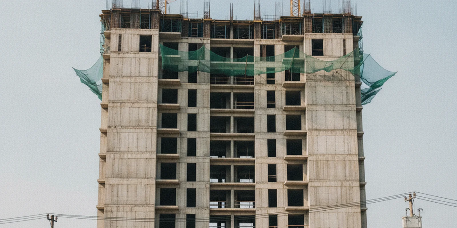 Ảnh công trường tòa chung cư đang xây dở ở Việt Nam với cần cẩu tháp và khung bê tông, minh họa căn hộ hình thành trong tương lai
